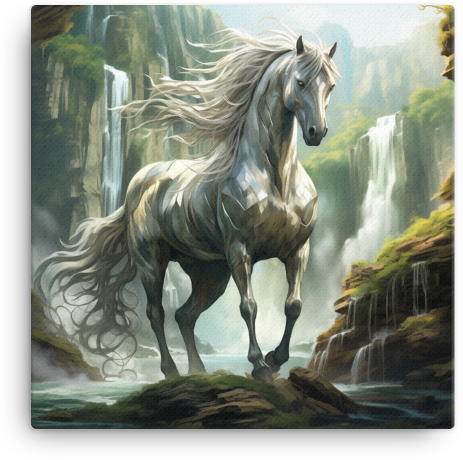 Majestic Waterfall Horse Canvas Wall Art