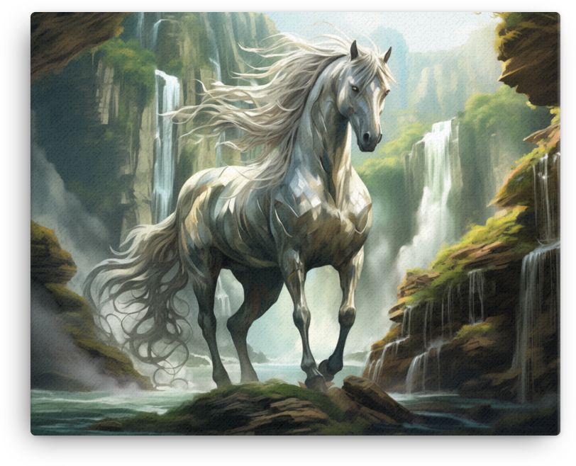 Majestic Waterfall Horse Canvas Wall Art