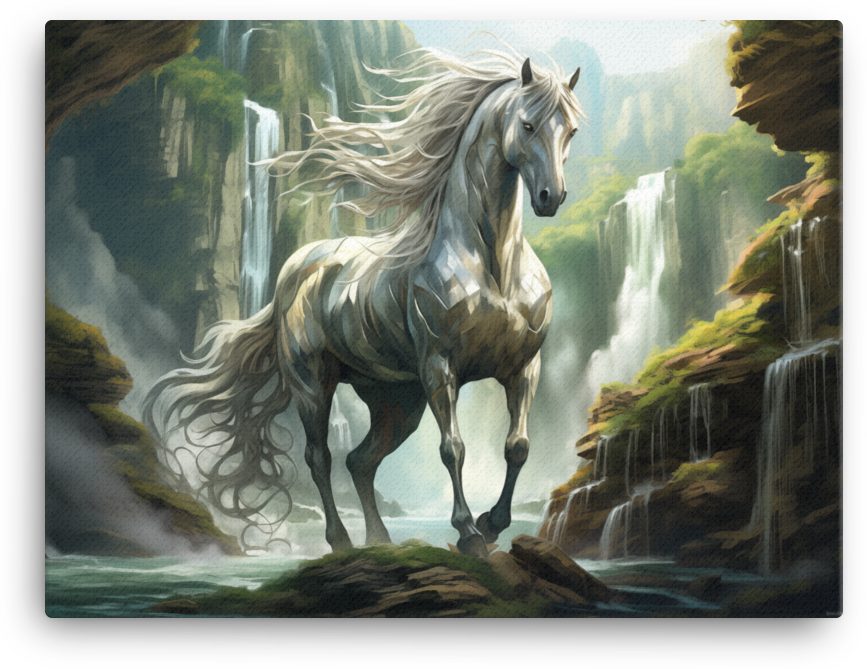 Majestic Waterfall Horse Canvas Wall Art