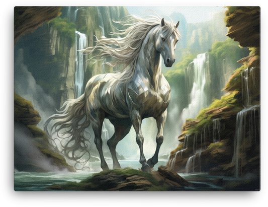 Majestic Waterfall Horse Canvas Wall Art