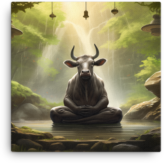 Meditative Meadow Cow Canvas Wall Art