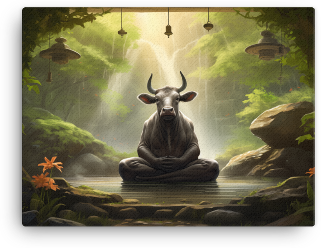 Meditative Meadow Cow Canvas Wall Art