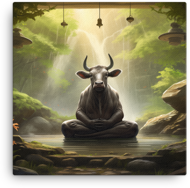 Meditative Meadow Cow Canvas Wall Art