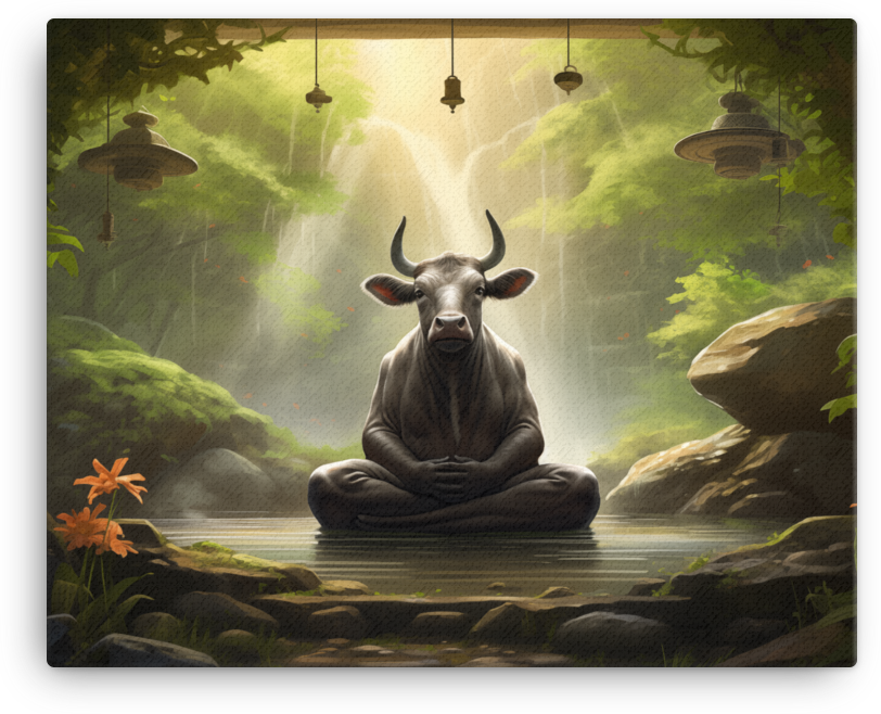 Meditative Meadow Cow Canvas Wall Art