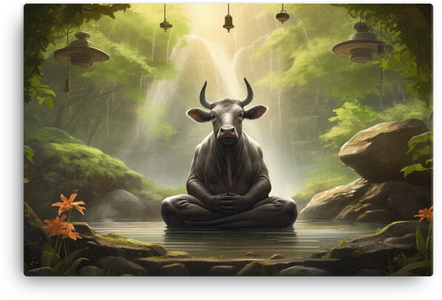 Meditative Meadow Cow Canvas Wall Art