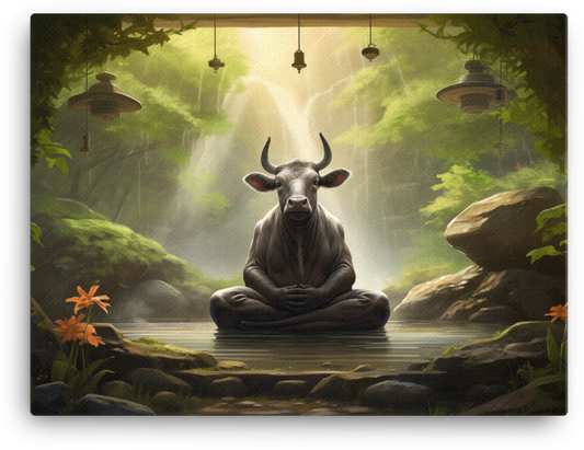 Meditative Meadow Cow Canvas Wall Art