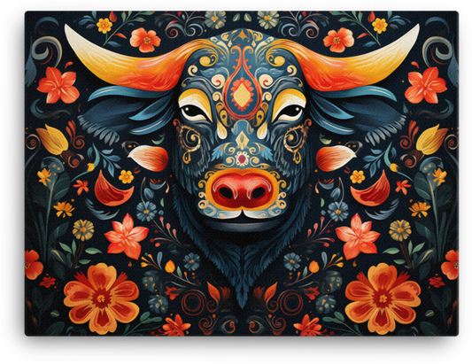 Midnight Garden Cow Canvas Wall Art