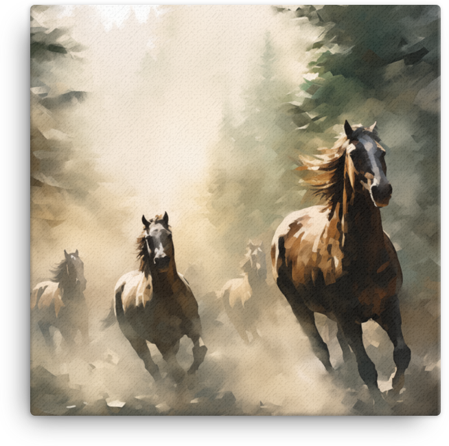 Misty Forest Stampede Horse Canvas Wall Art