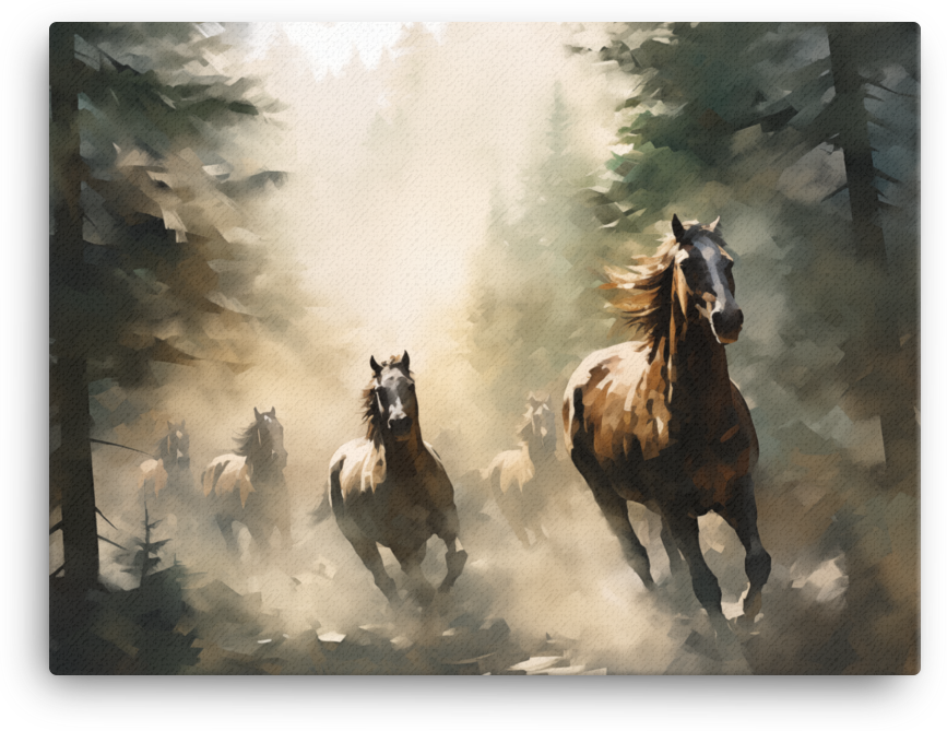 Misty Forest Stampede Horse Canvas Wall Art