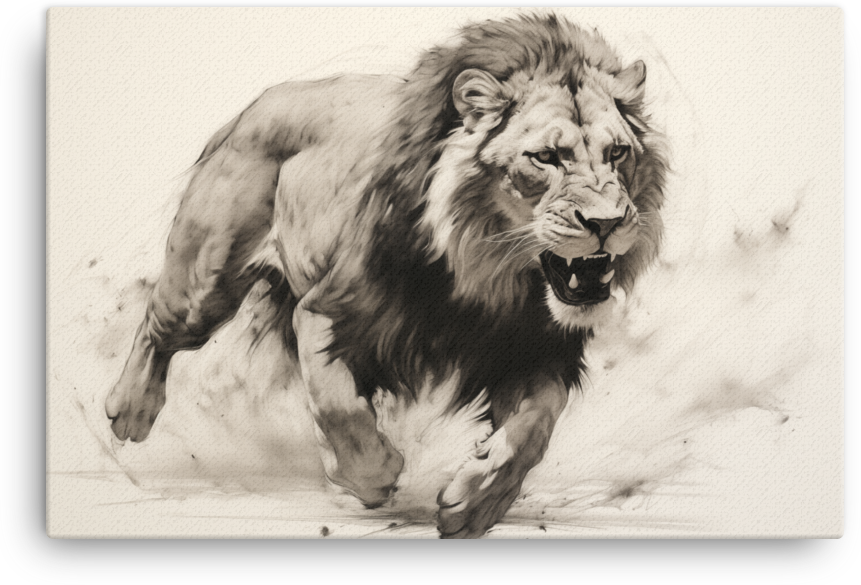Monochrome Charge Lion Canvas Wall Art
