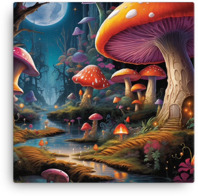 Moonlit Mushroom Fantasy Canvas