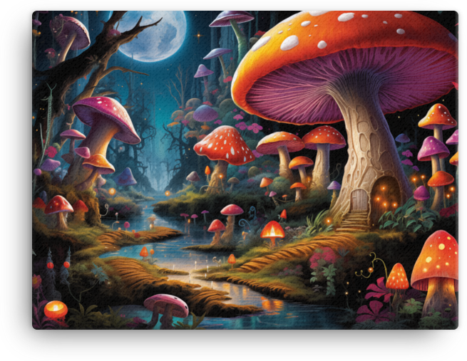 Moonlit Mushroom Fantasy Canvas