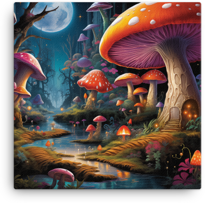 Moonlit Mushroom Fantasy Canvas