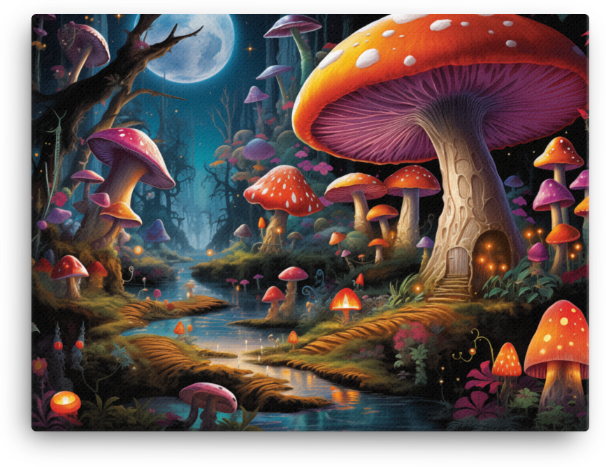 Moonlit Mushroom Fantasy Canvas