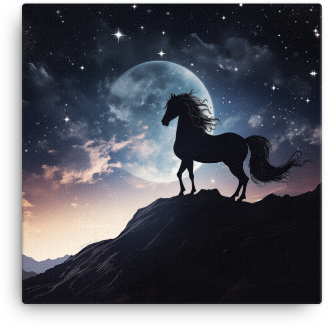 Moonlit Silhouette Horse Canvas Wall Art