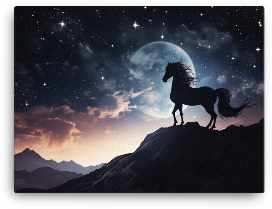 Moonlit Silhouette Horse Canvas Wall Art