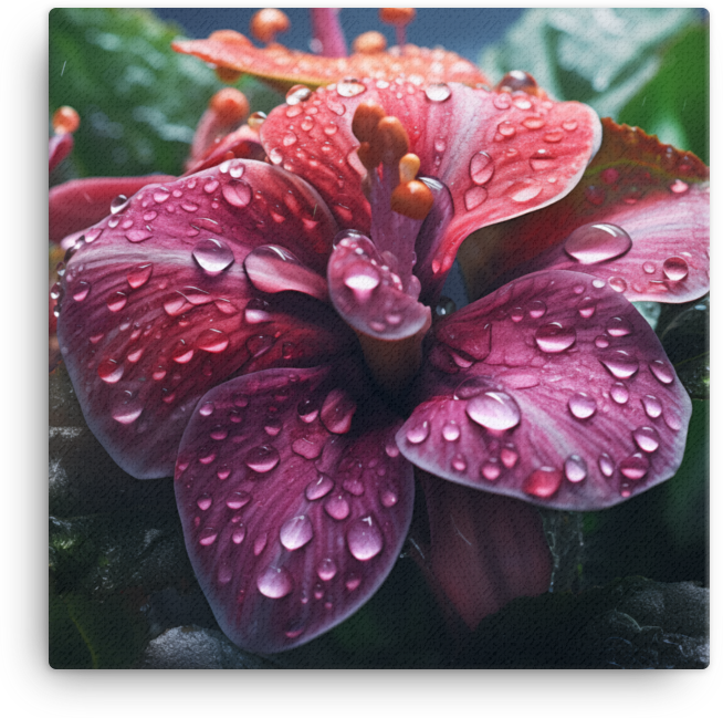 Morning Dew on Crimson Hibiscus Canvas Wall Art wall art