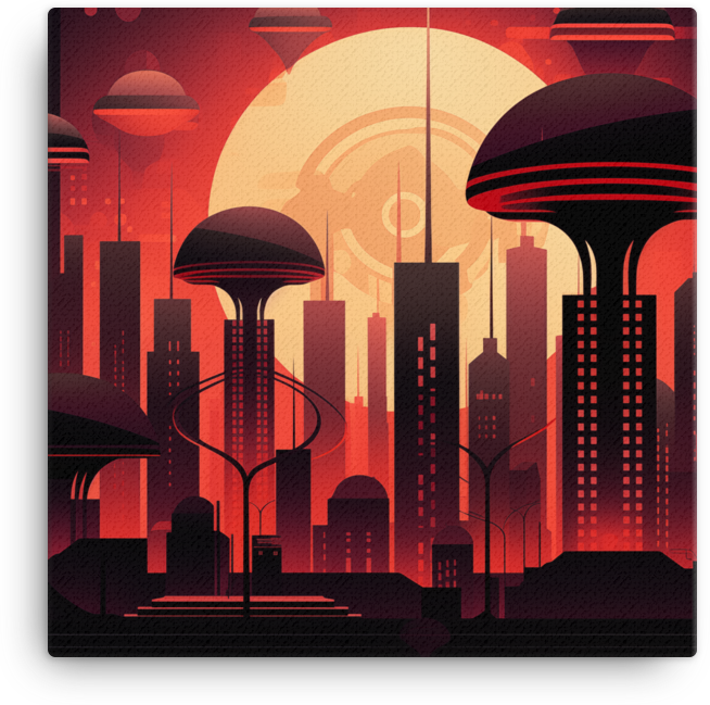 Mushroom Metropolis Sunset Canvas