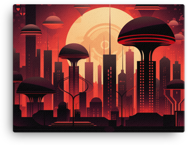 Mushroom Metropolis Sunset Canvas