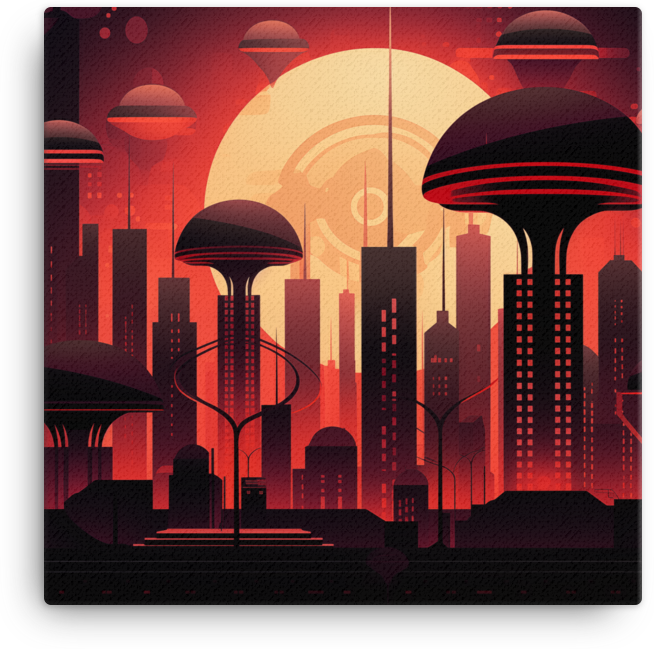 Mushroom Metropolis Sunset Canvas