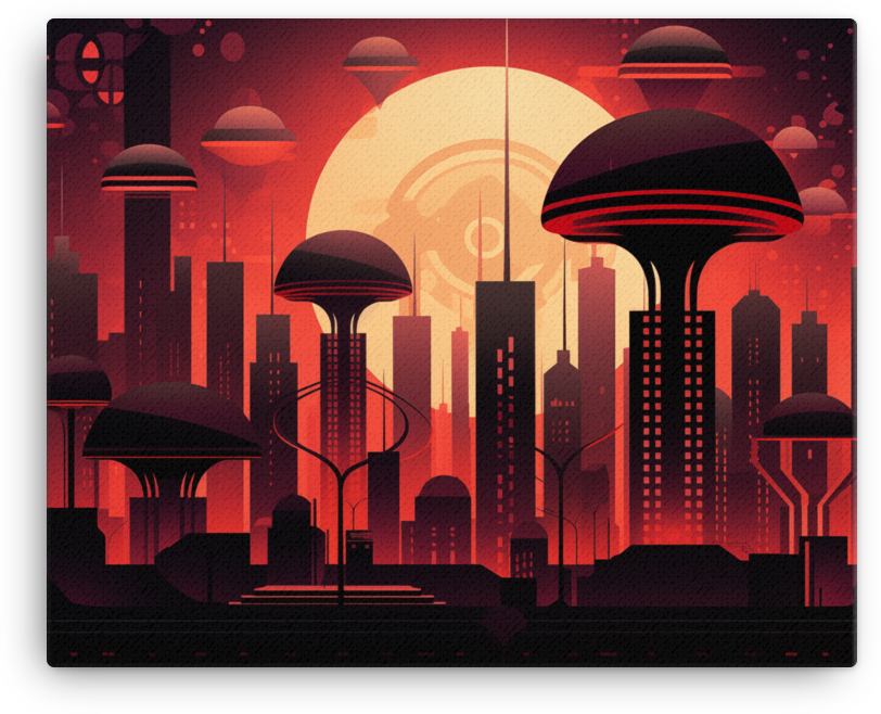 Mushroom Metropolis Sunset Canvas