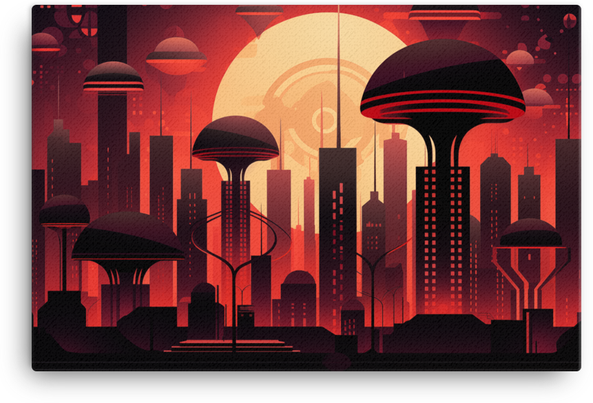 Mushroom Metropolis Sunset Canvas