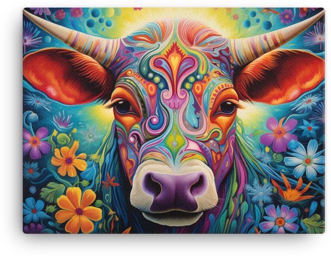 Mystic Meadow Cow Canvas Wall Art
