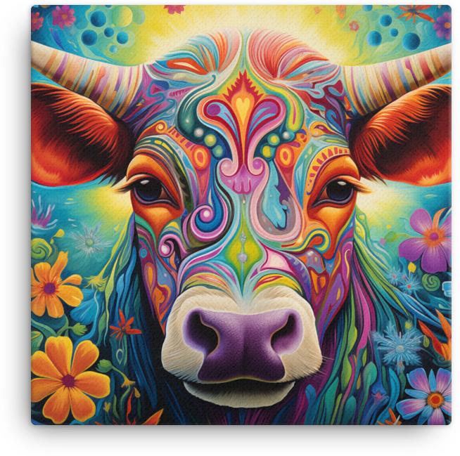 Mystic Meadow Cow Canvas Wall Art