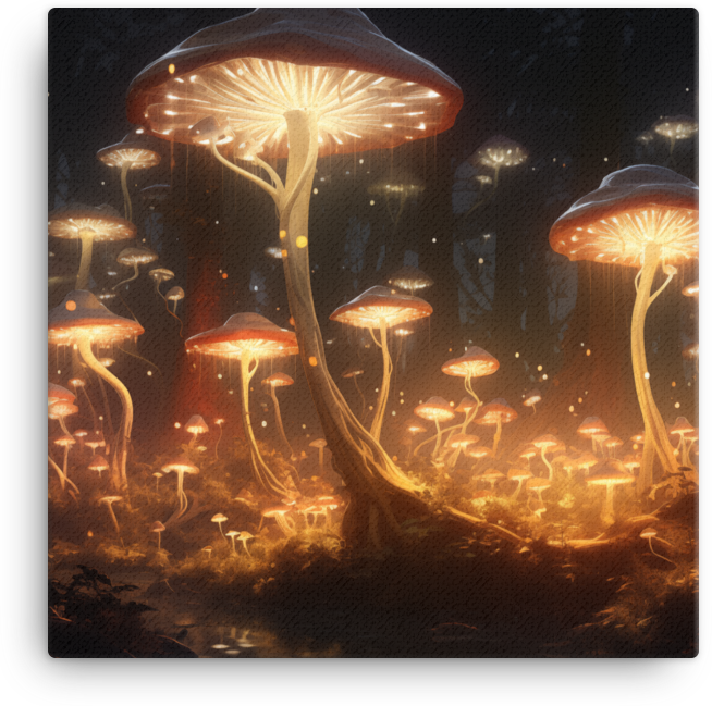 Mystical Forest Mushroom Lights Canvas
