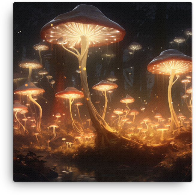 Mystical Forest Mushroom Lights Canvas