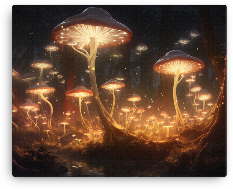 Mystical Forest Mushroom Lights Canvas