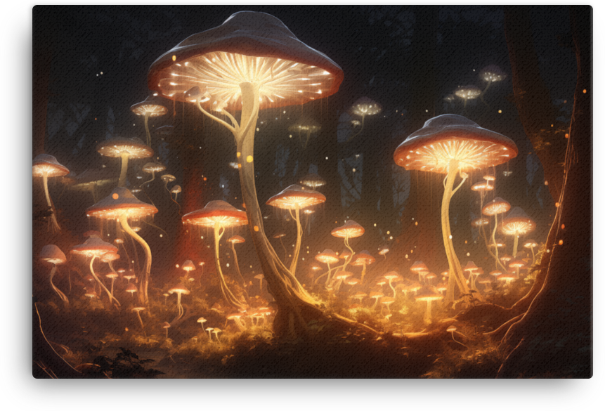Mystical Forest Mushroom Lights Canvas