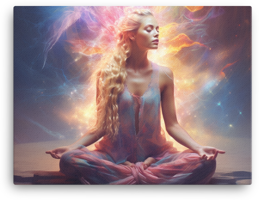 Mystical Meditation Amidst Cosmic Nebula Canvas