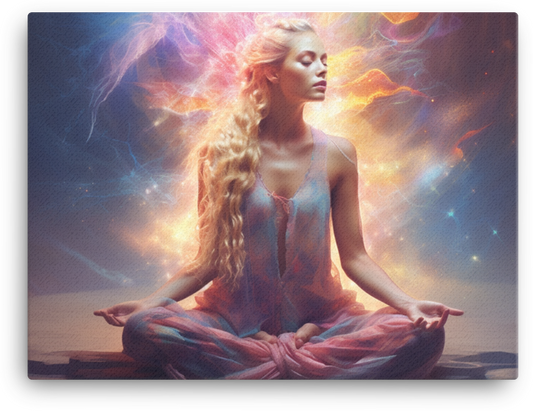 Mystical Meditation Amidst Cosmic Nebula Canvas