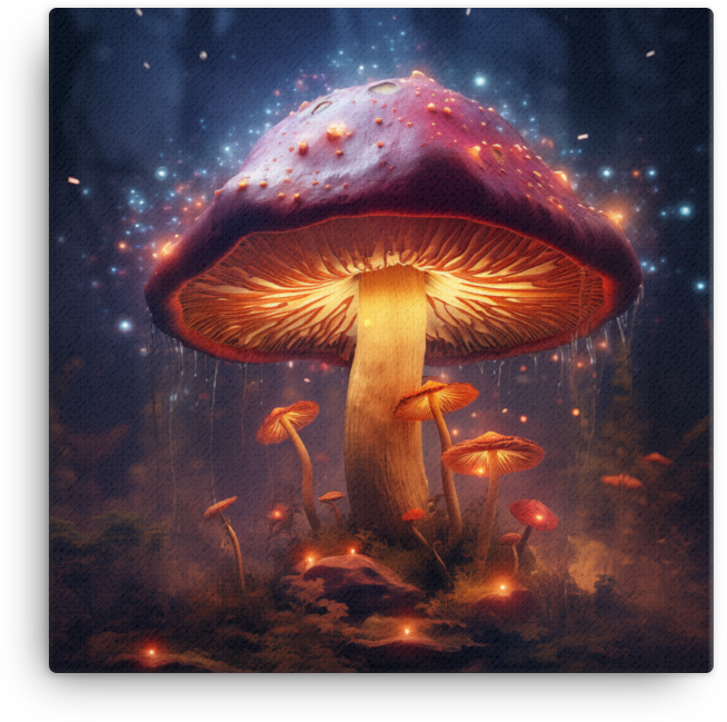 Mystical Mushroom Glow Under Starry Sky Canvas