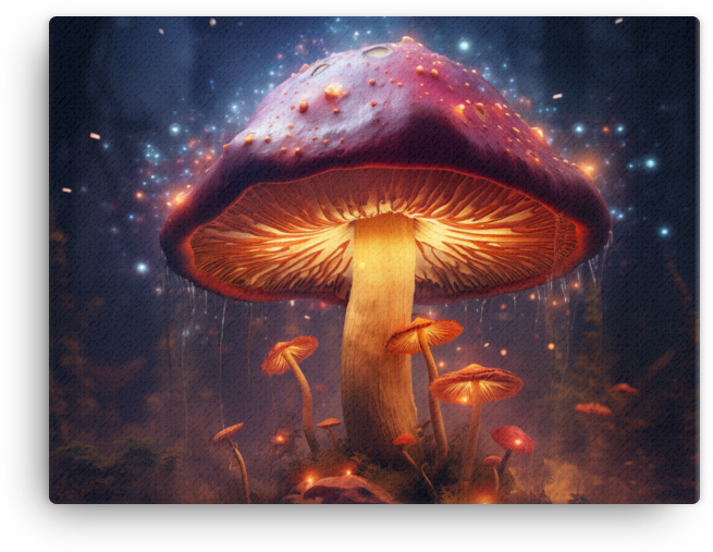 Mystical Mushroom Glow Under Starry Sky Canvas