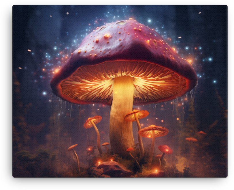 Mystical Mushroom Glow Under Starry Sky Canvas