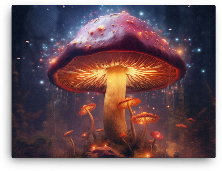 Mystical Mushroom Glow Under Starry Sky Canvas