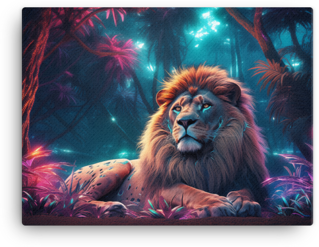 Mystical Neon Jungle King Lion Canvas Wall Art