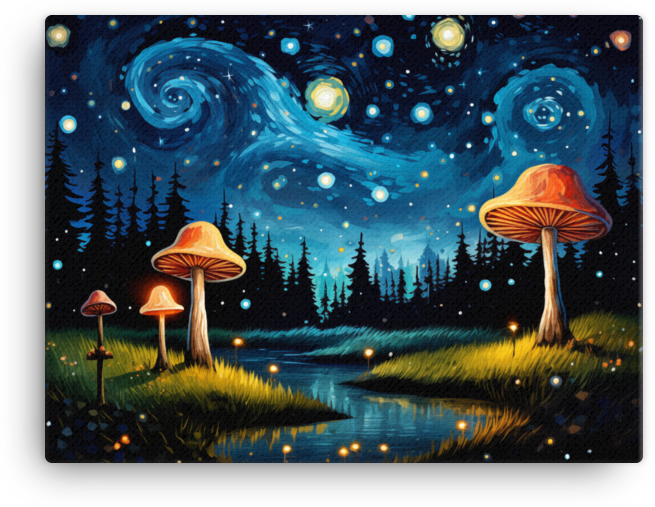 Mystical Night Mushroom Path Canvas