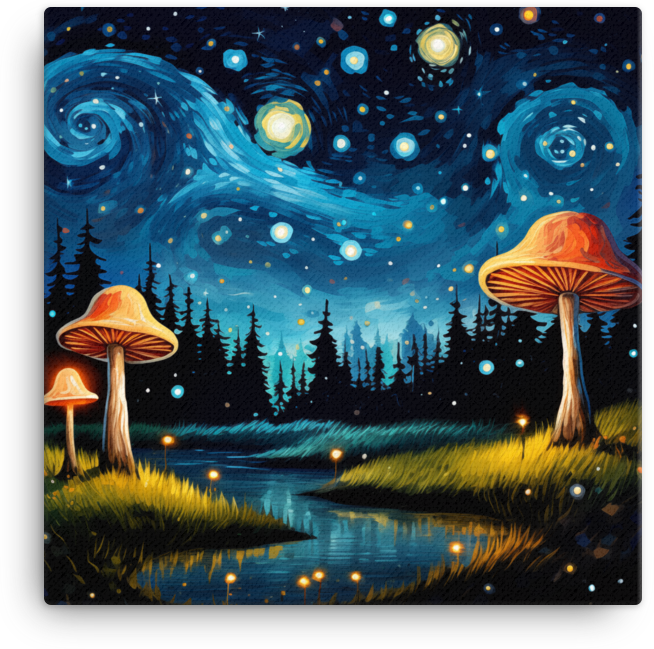 Mystical Night Mushroom Path Canvas