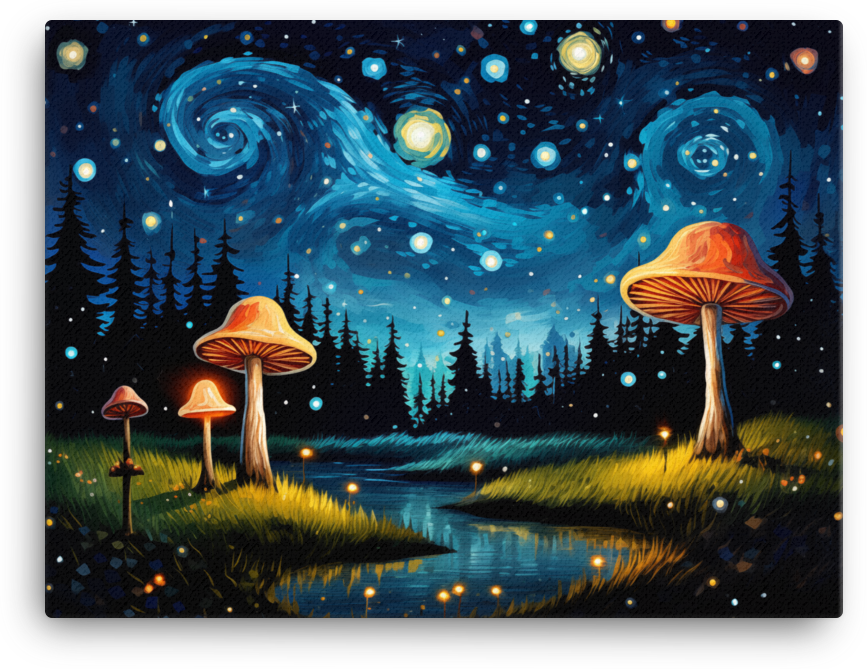 Mystical Night Mushroom Path Canvas