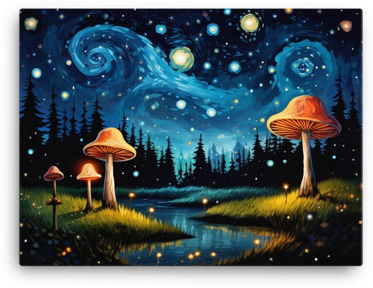 Mystical Night Mushroom Path Canvas