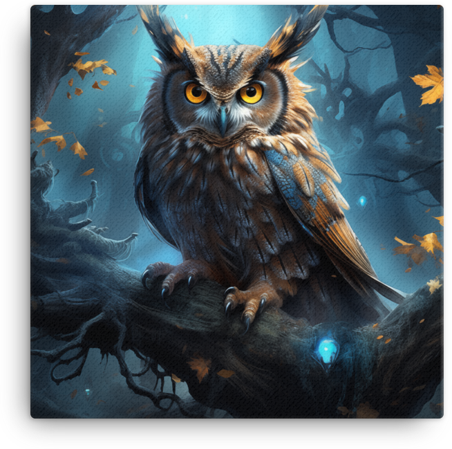 Mystical Owl in Moonlit Woods Canvas Wall Art