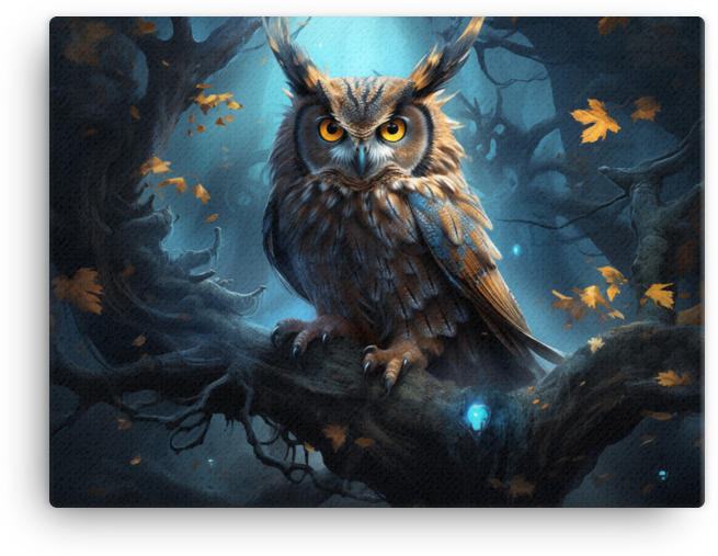 Mystical Owl in Moonlit Woods Canvas Wall Art