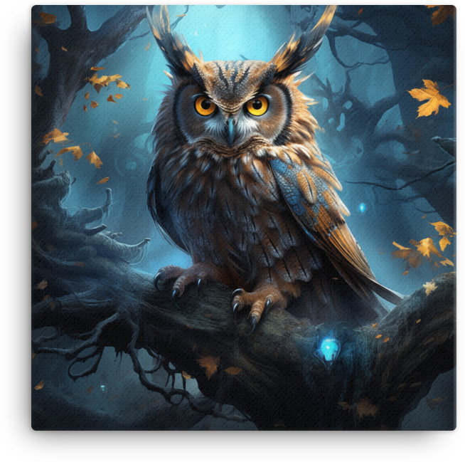 Mystical Owl in Moonlit Woods Canvas Wall Art