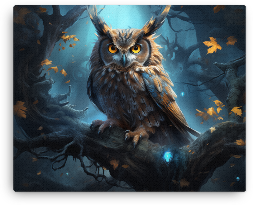 Mystical Owl in Moonlit Woods Canvas Wall Art