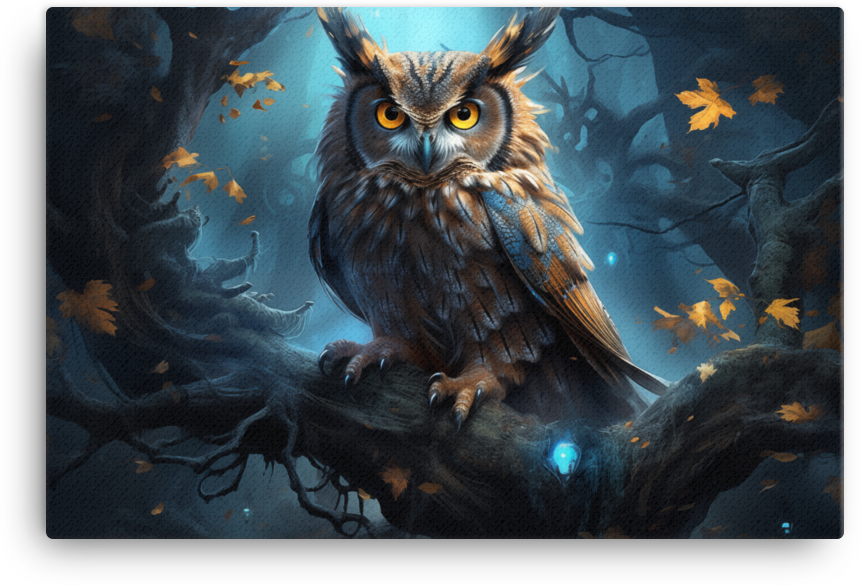 Mystical Owl in Moonlit Woods Canvas Wall Art