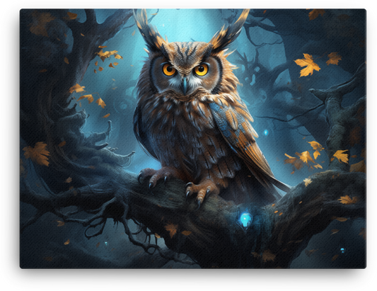 Mystical Owl in Moonlit Woods Canvas Wall Art