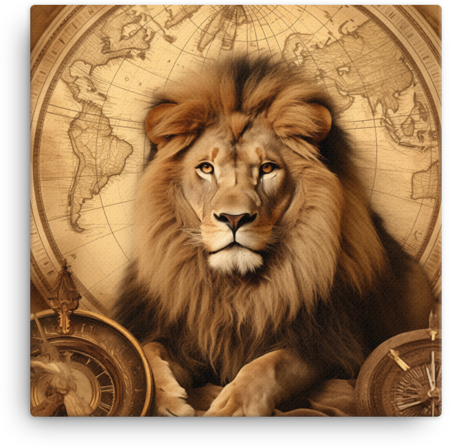 Navigational King Lion Canvas Wall Art